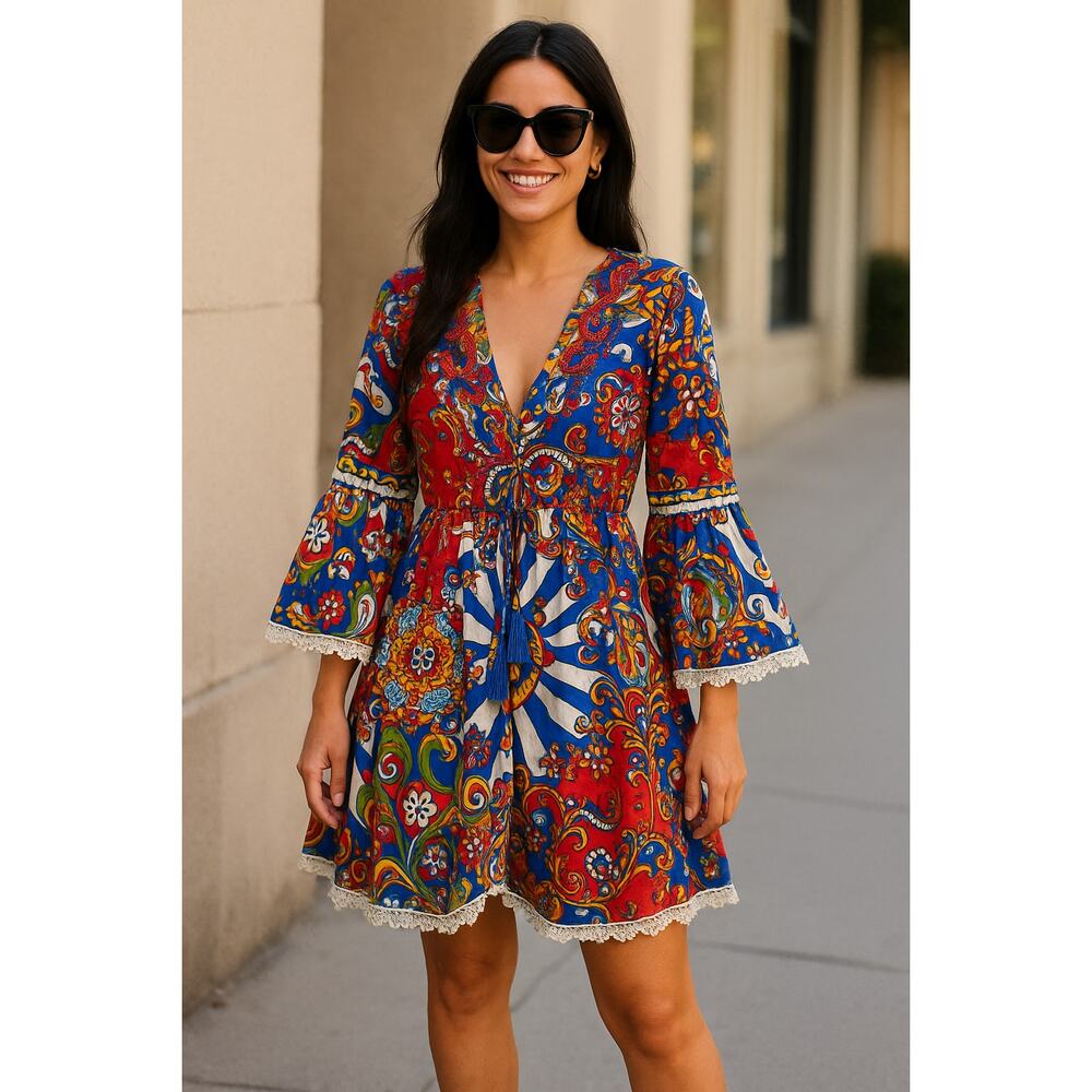 Jean Paul Positano Bold Italian Floral Dress - Size S/M